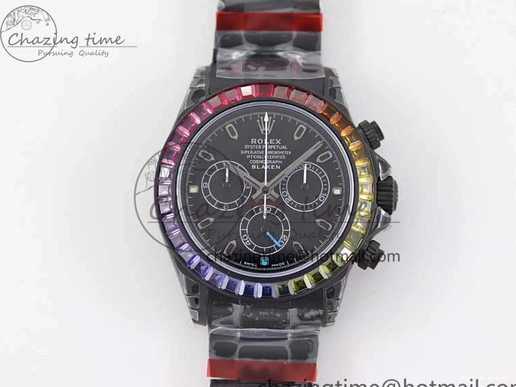 0515 Functional Daytona All Black PVD TWF Best Edition Rainbow Diamonds Bezel Black Dial on PVD Bracelet A 2449
